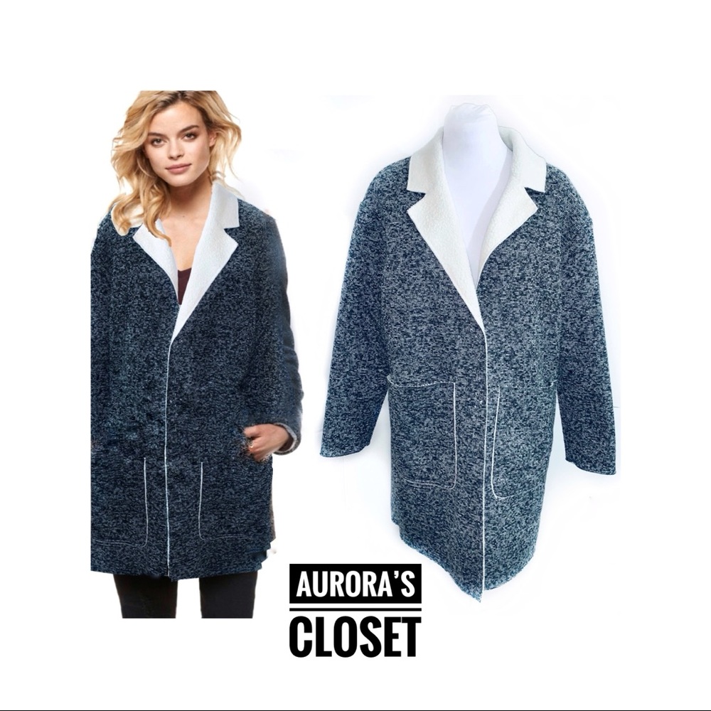 Topshop 6 Black Tweed Car Coat Long Fleece